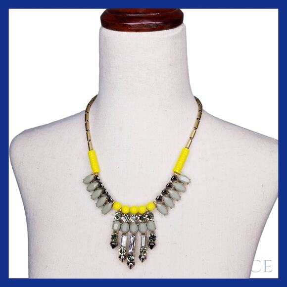 Colorful Statement Yellow and Gray Crystal J.Crew Necklace - Picture 1 of 3